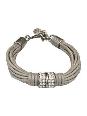 Sweet Lola Gray Leather Cord Rhinestone Adjustable Bracelet